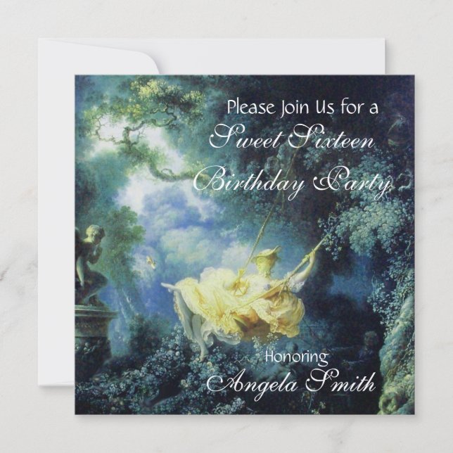 Invitación SWEET DIECISÉIS FIESTA Azul Amarillo Champagne (Anverso)