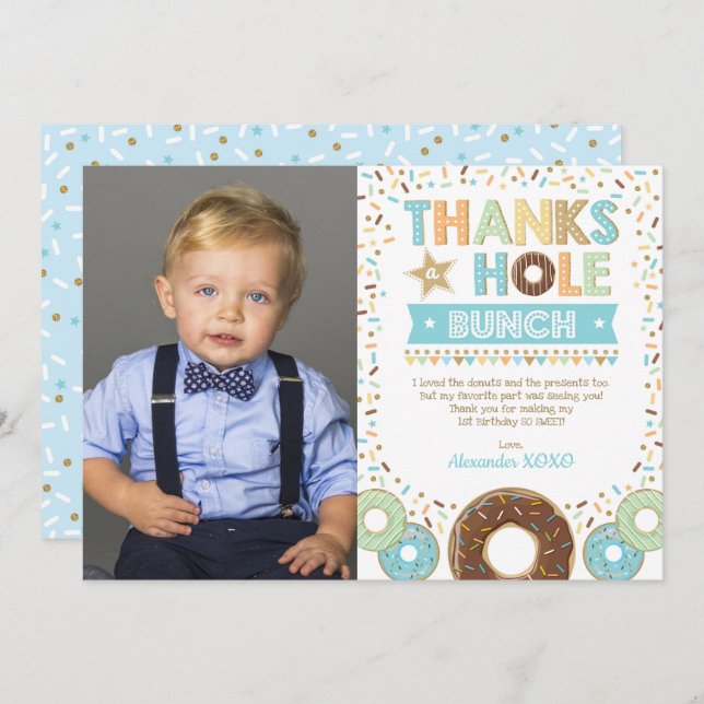 Invitación Sweet Doughnut Boy Birthday Photo You Card (Anverso / Reverso)