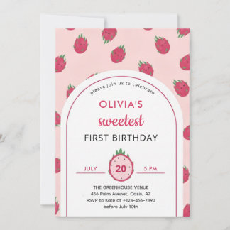 Invitación Sweet Dragon Fruit First Birthday Invitation