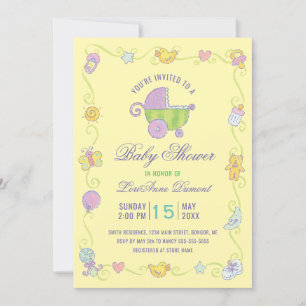 Invitación Sweet Dreams Carriage Baby Shower amarillo