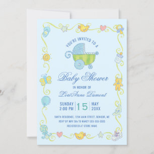 Invitación Sweet Dreams Carriage Blue Baby Shower