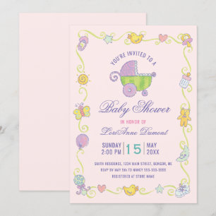 Invitación Sweet Dreams Carriage Pink Baby Shower
