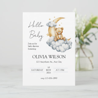 Invitación Sweet Dreams Teddy Bear on the Moon