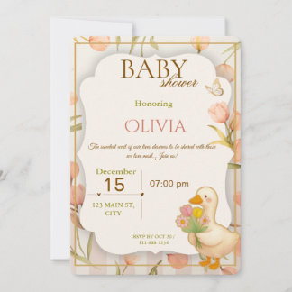Invitación Sweet Duck Floral Baby Shower Invitation