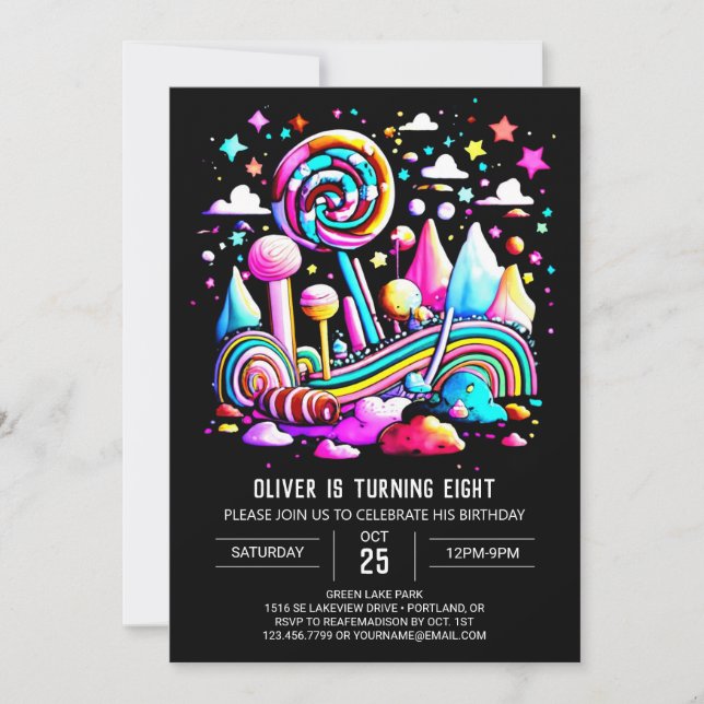 Invitación Sweet Editable Candy Wonderland Cumpleaños (Anverso)