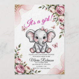 Invitación Sweet Elephant & Floral Baby Shower Invitation