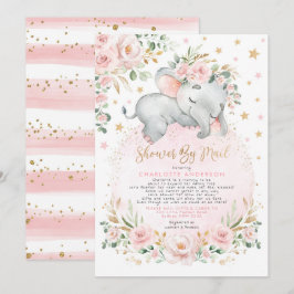Invitación Sweet Elephant Rubor Gold Baby Shower Por Correo