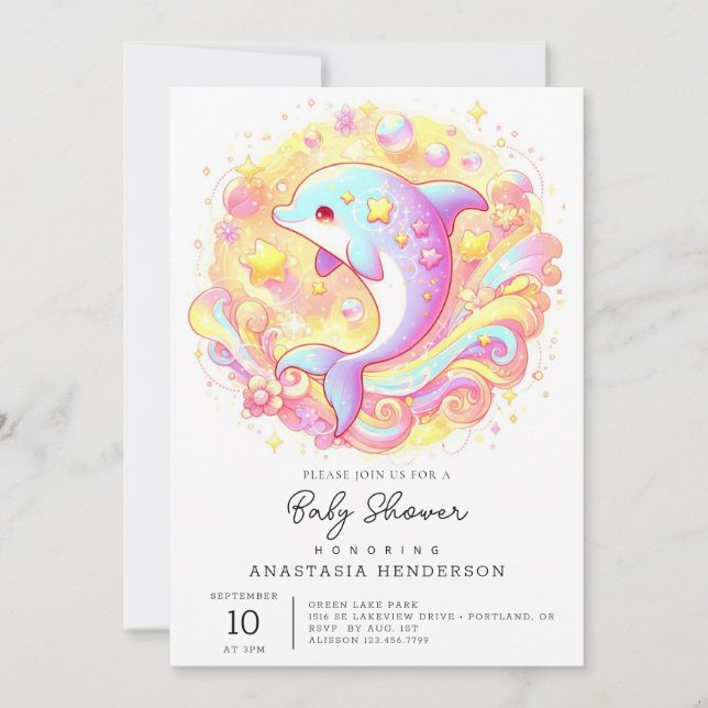 Invitación Sweet Fantasy Dolphin Baby Shower (Anverso)