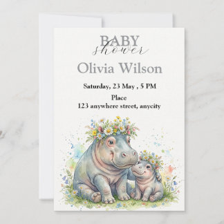 Invitación Sweet Floral Hippo Moments