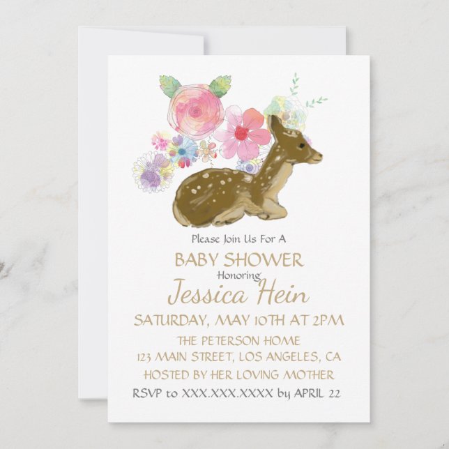 Invitación Sweet Floral Woodland Boho Baby Shower (Anverso)