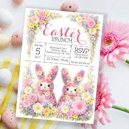 Invitación Sweet Flower Bunny Rabbit Easter Egg Hunt Brunch