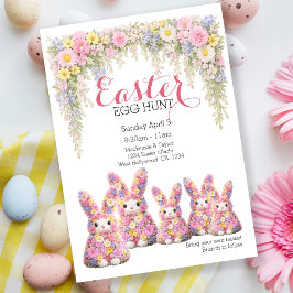 Invitación Sweet Flower Bunny Rabbit Easter Egg Hunt Lunch