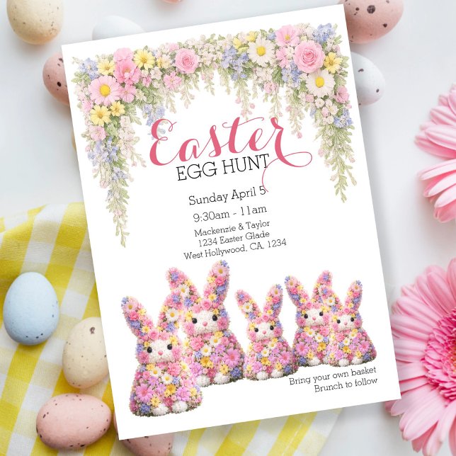 Invitación Sweet Flower Bunny Rabbit Easter Egg Hunt Lunch (Sweet Flower Bunny Rabbit Easter Egg Hunt Lunch Invitation by Ricaso. Brunch invite bunny family )