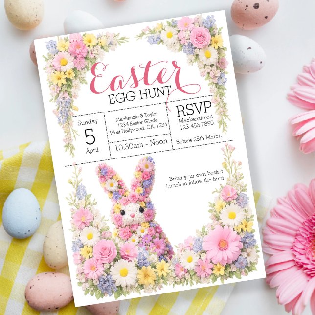 Invitación Sweet Flower Bunny Rabbit Easter Egg Hunt Lunch (Sweet Flower Bunny Rabbit Easter Egg Hunt Lunch Acrylic Invitations by Ricaso. Spring themed florals)