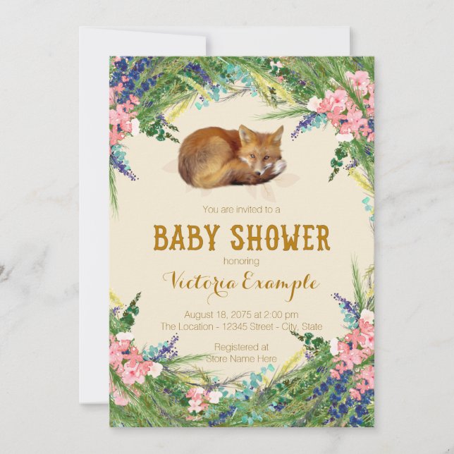 Invitación Sweet Fox Baby Shower (Anverso)