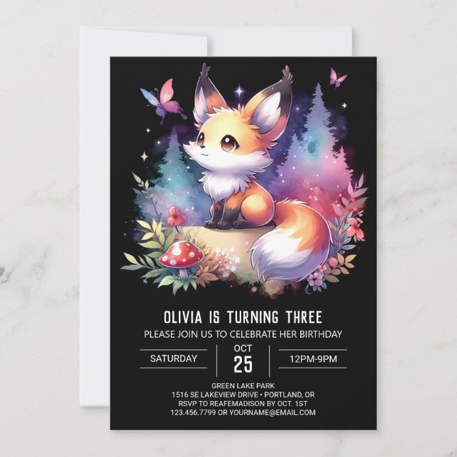 Invitación Sweet Fun Fox Birthday digital (Anverso)