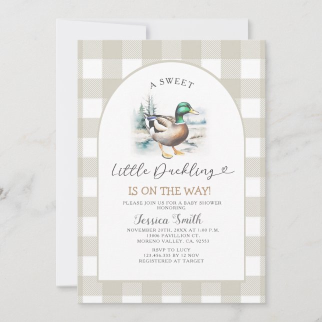 Invitación Sweet Gingham Little Duckling Mallard Baby Shower (Anverso)