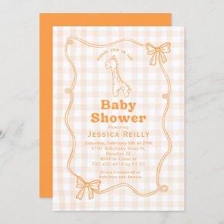 Invitación Sweet Giraffe Plaid Bow Elegant Baby Shower