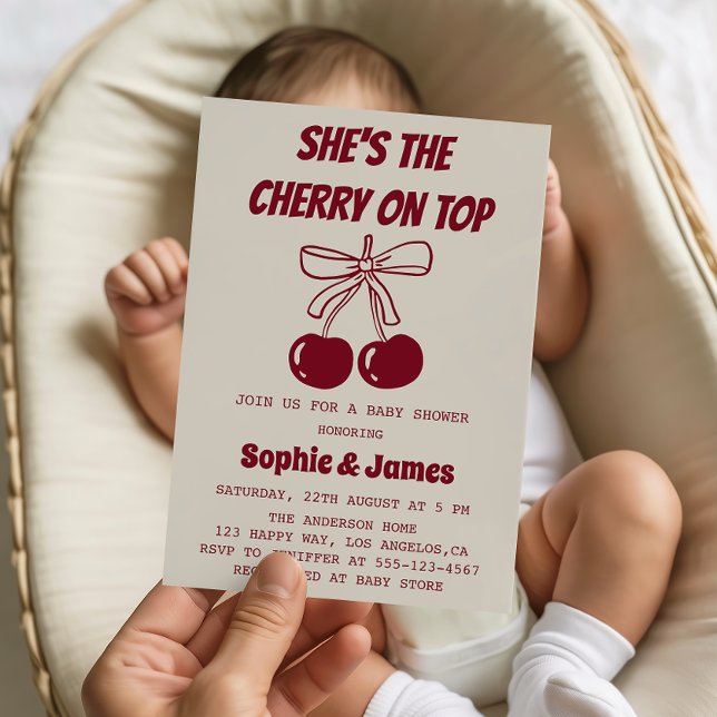 Invitación Sweet Girl Cherry on Top Baby Shower Party (Subido por el creador)