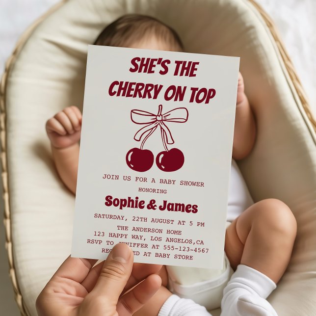 Invitación Sweet Girl Cherry on Top Baby Shower Party (Subido por el creador)