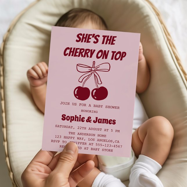 Invitación Sweet Girl Cherry on Top Baby Shower Party (Subido por el creador)