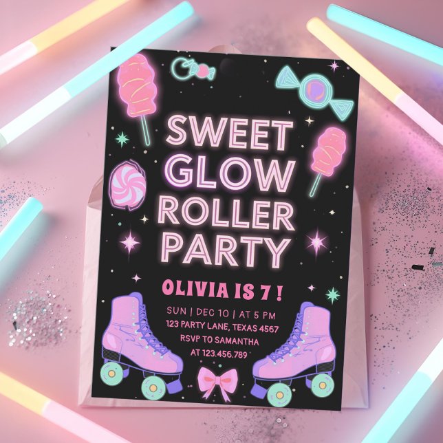 Invitación Sweet Glow Roller Party | Neon Candy Skating (Subido por el creador)