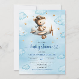 Invitación Sweet gold airplane bear theme boy baby shower