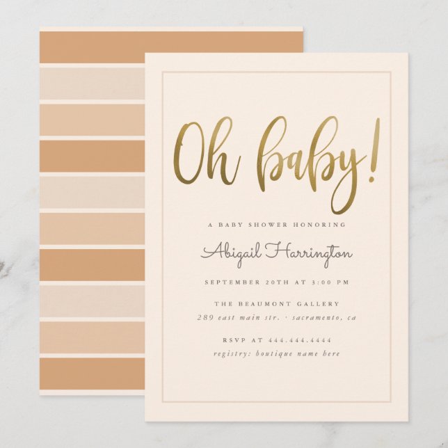 Invitación Sweet Gold Oh Baby Script Peach Baby Shower (Anverso / Reverso)