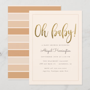 Invitación Sweet Gold Oh Baby Script Peach Baby Shower