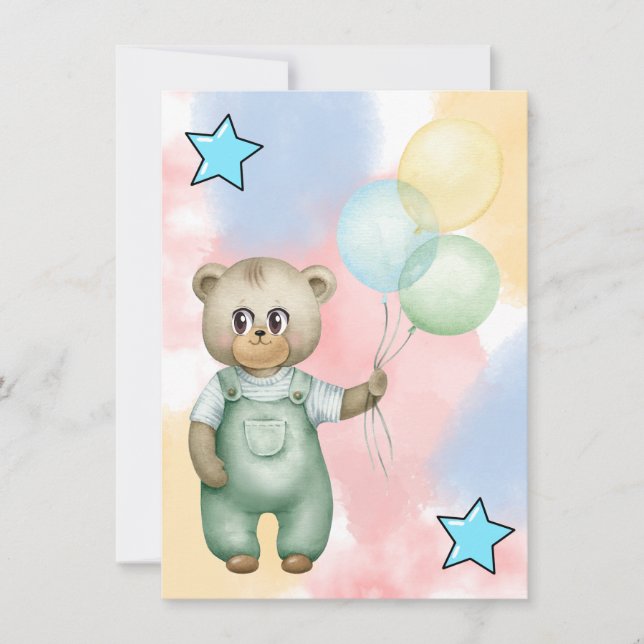 Invitación Sweet green baby bear  (Anverso)