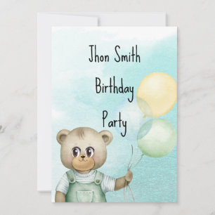 Invitación Sweet green baby bear baby