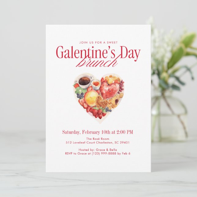 Invitación Sweet Heart Brunch Galentine’s Day Brunch (Anverso de pie)