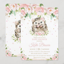 Sweet Hedgehog Rubor Pink Floral Gold Baby Shower