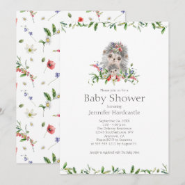 Invitación Sweet Hedgehog Watercolor Floral Baby Shower