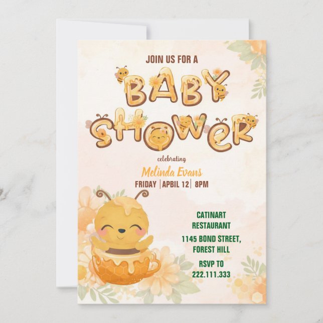 Invitación Sweet Honey Bee Baby Shower Invitation (Anverso)