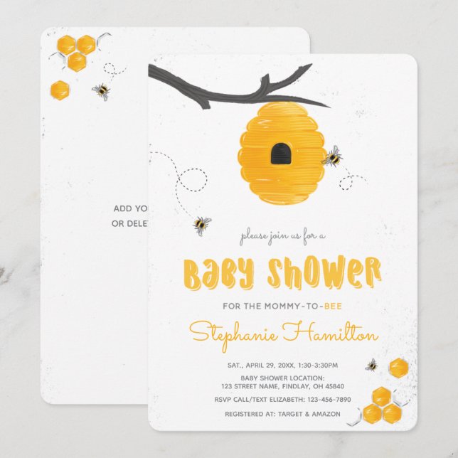 Invitación Sweet Honey Bee Gender Neutral Baby Shower (Anverso / Reverso)