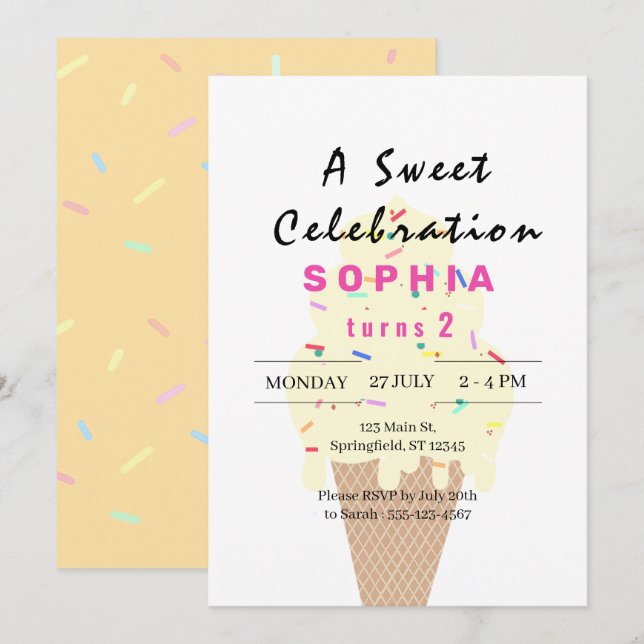 Invitación Sweet Ice Cream Birthday (Anverso / Reverso)