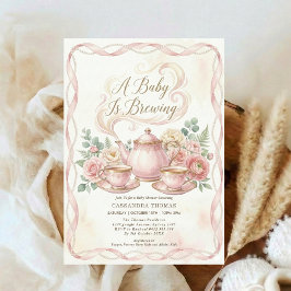 Invitación Sweet Is Brewing Blush Floral Baby Shower Tea