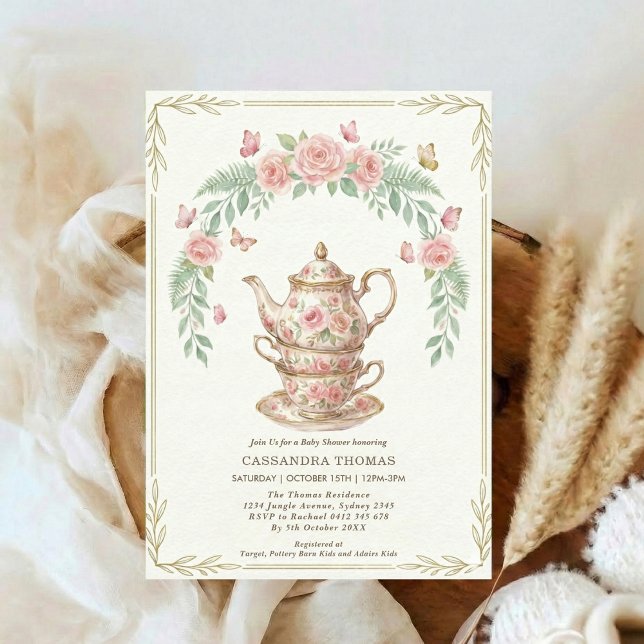 Invitación Sweet Is Brewing Butterfly Floral Baby Shower Tea (Subido por el creador)