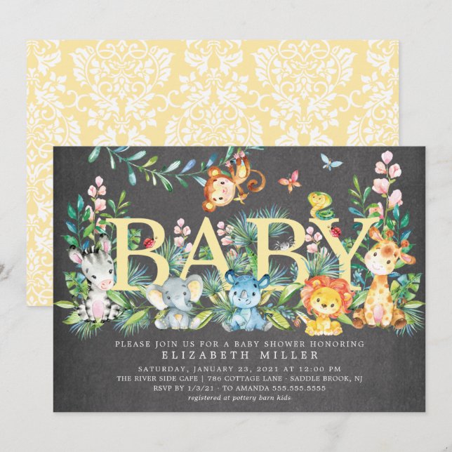 Invitación Sweet Jungle Animals Neutral Baby Shower (Anverso / Reverso)