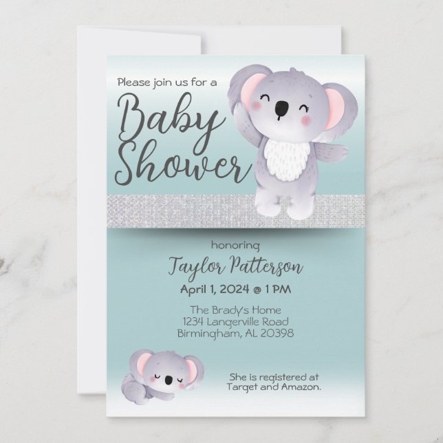 Invitación Sweet Koala lleva un Baby Shower Verde azulado neu (Anverso)