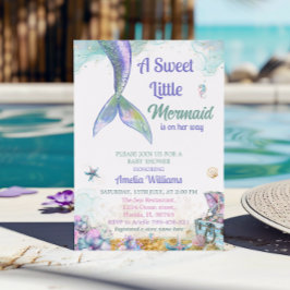 Invitación Sweet Lavender Aqua Mermaid Baby Girl