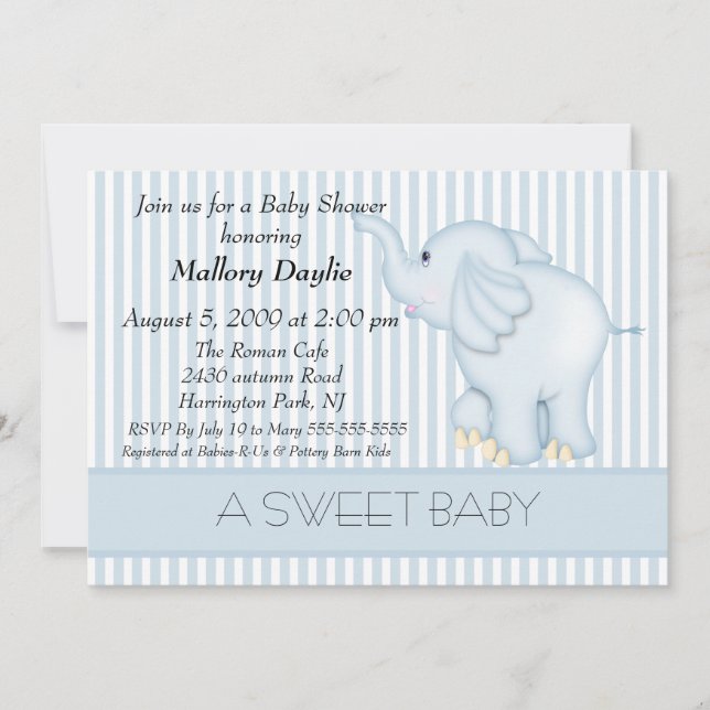 Invitación Sweet Light Blue Elephant Boy Baby Shower (Anverso)