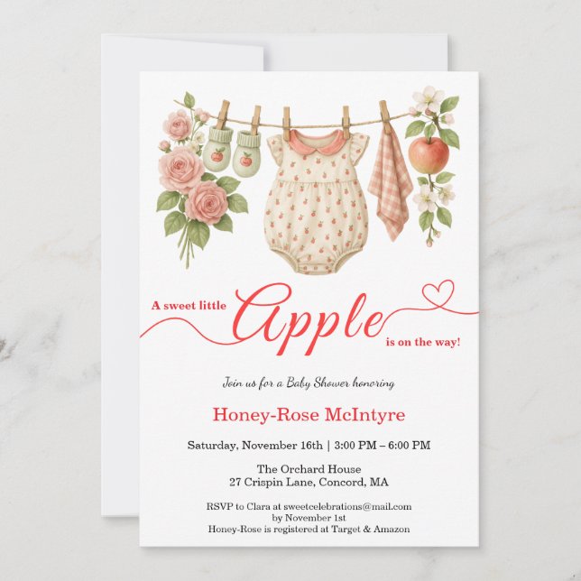 Invitación Sweet Little Apple Baby Shower | Fall Rustic Baby  (Anverso)