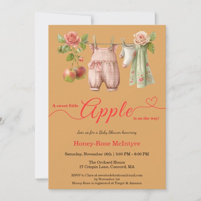 Invitación Sweet Little Apple Baby Shower | Fall Rustic Baby  (Anverso)