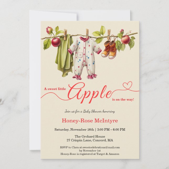 Invitación Sweet Little Apple Baby Shower | Fall Rustic Baby  (Anverso)