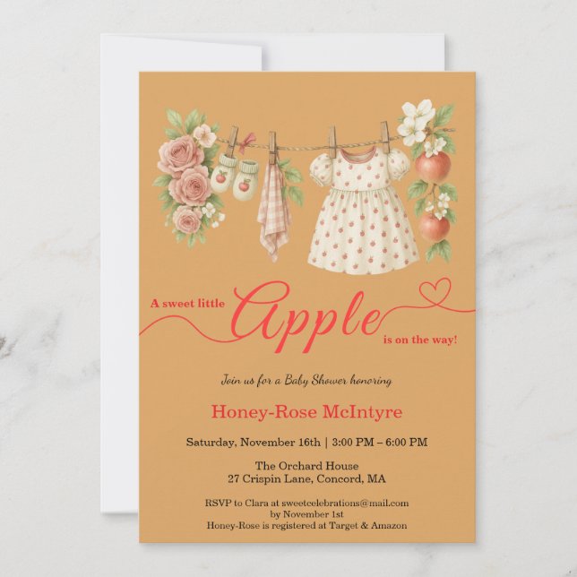 Invitación Sweet Little Apple Baby Shower | Fall Rustic Baby  (Anverso)