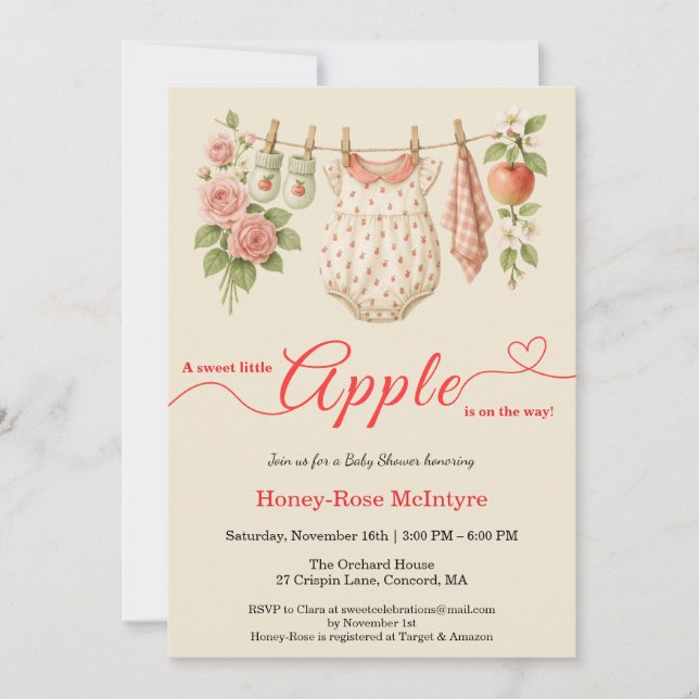 Invitación Sweet Little Apple Baby Shower | Fall Rustic Baby  (Anverso)
