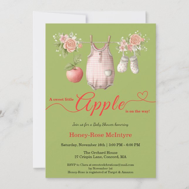 Invitación Sweet Little Apple Baby Shower | Fall Rustic Baby  (Anverso)