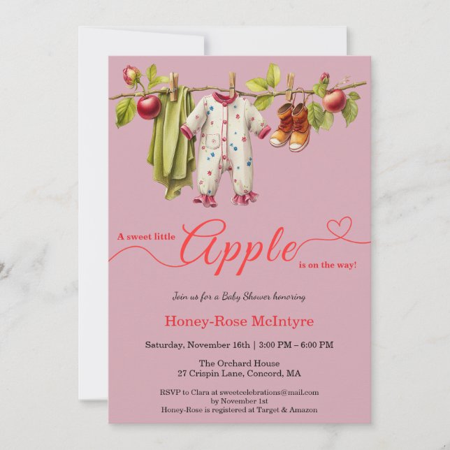 Invitación Sweet Little Apple Baby Shower | Fall Rustic Baby  (Anverso)